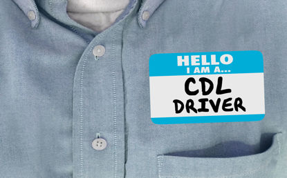 person wearing an hello CDL Driver badge